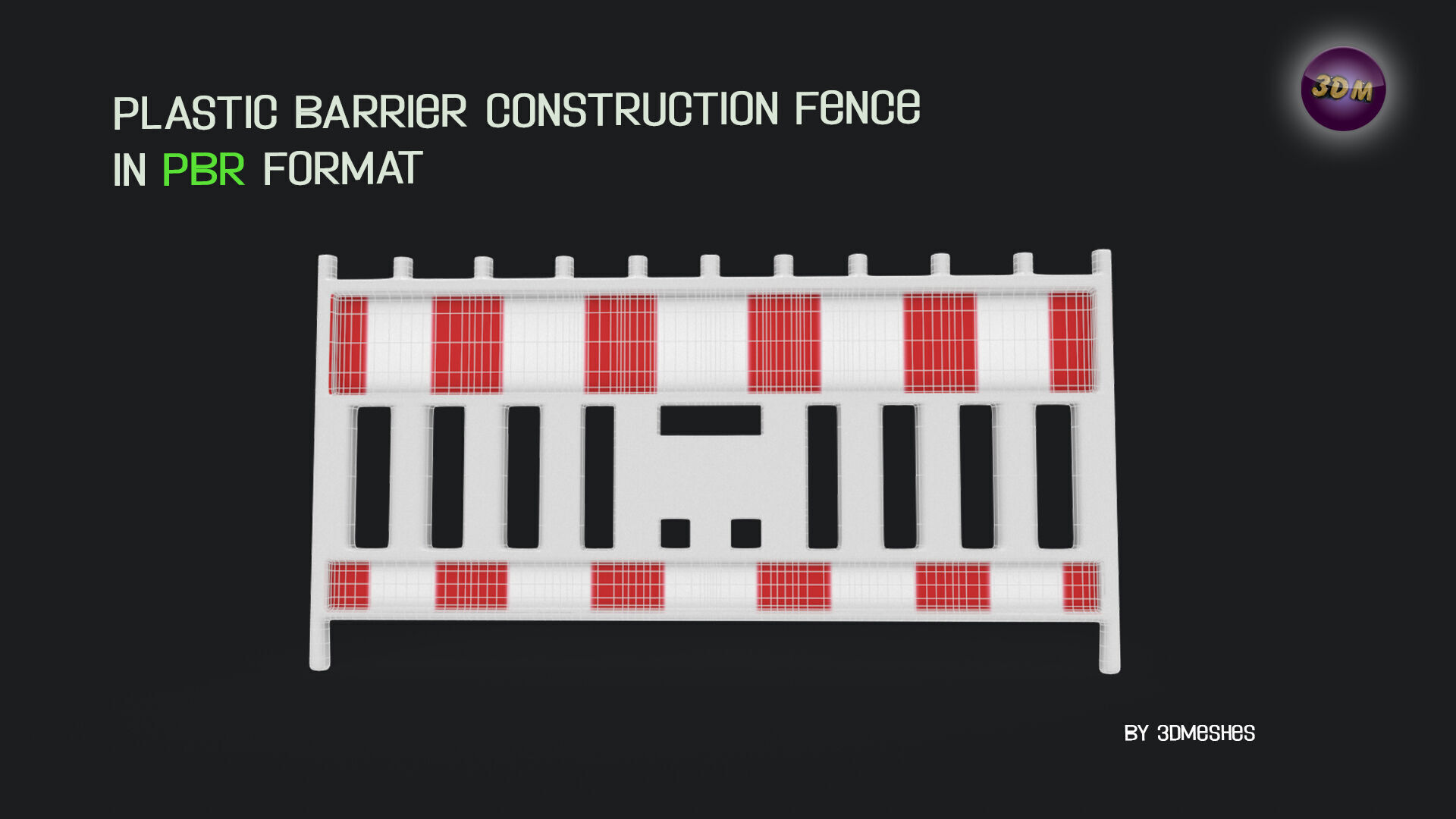 Plastic Barrier Construction Fence Low-poly 3D model_12