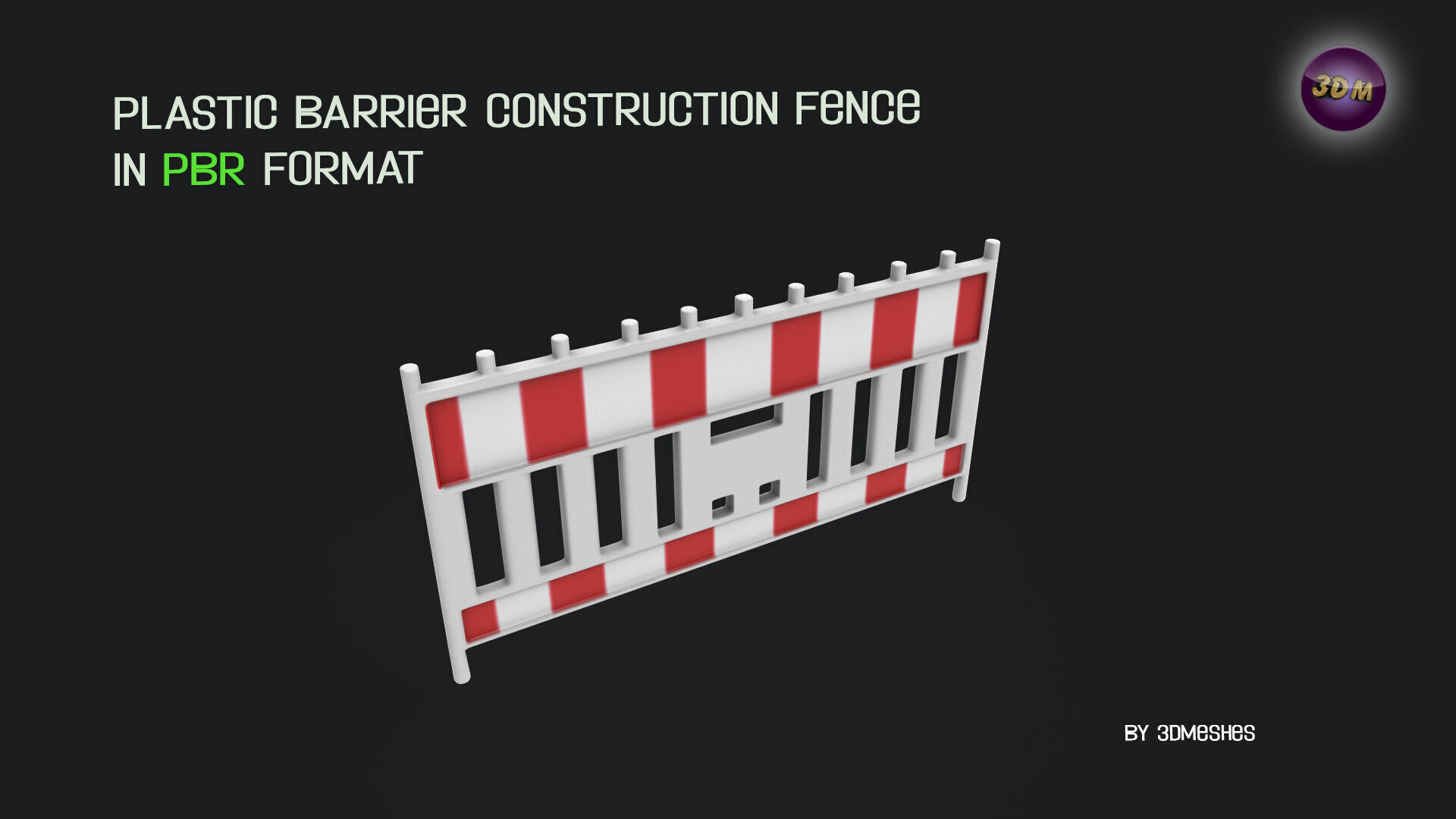 Plastic Barrier Construction Fence Low-poly 3D model_11