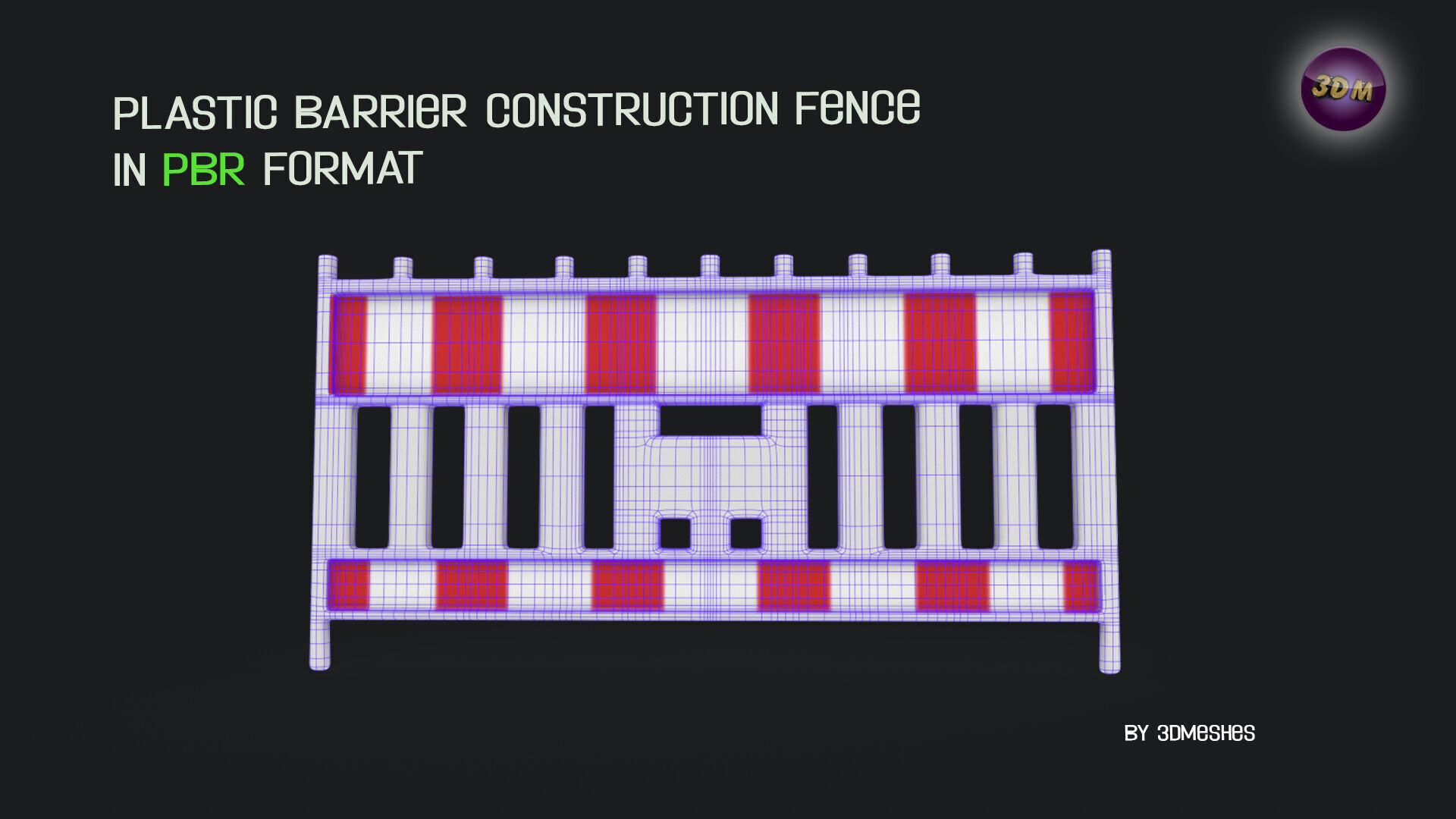 Plastic Barrier Construction Fence Low-poly 3D model_16