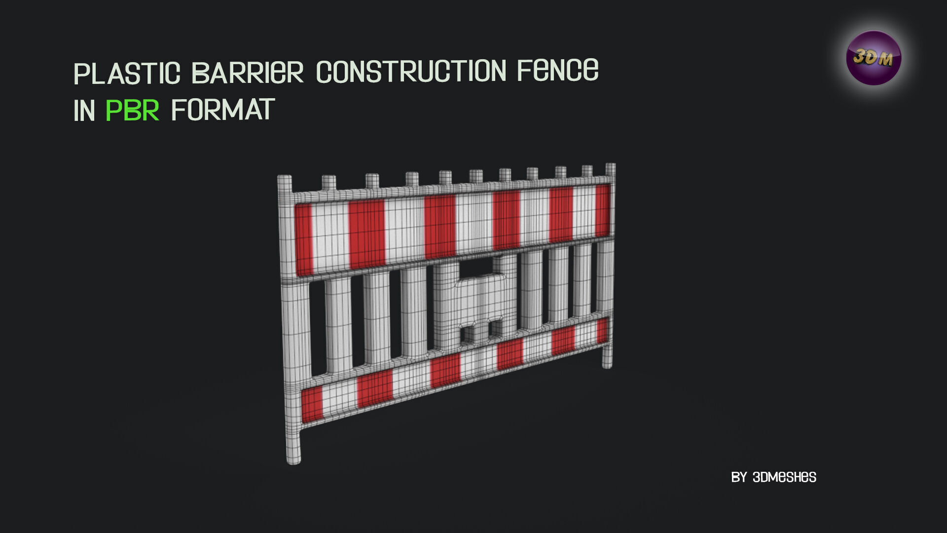 Plastic Barrier Construction Fence Low-poly 3D model_6