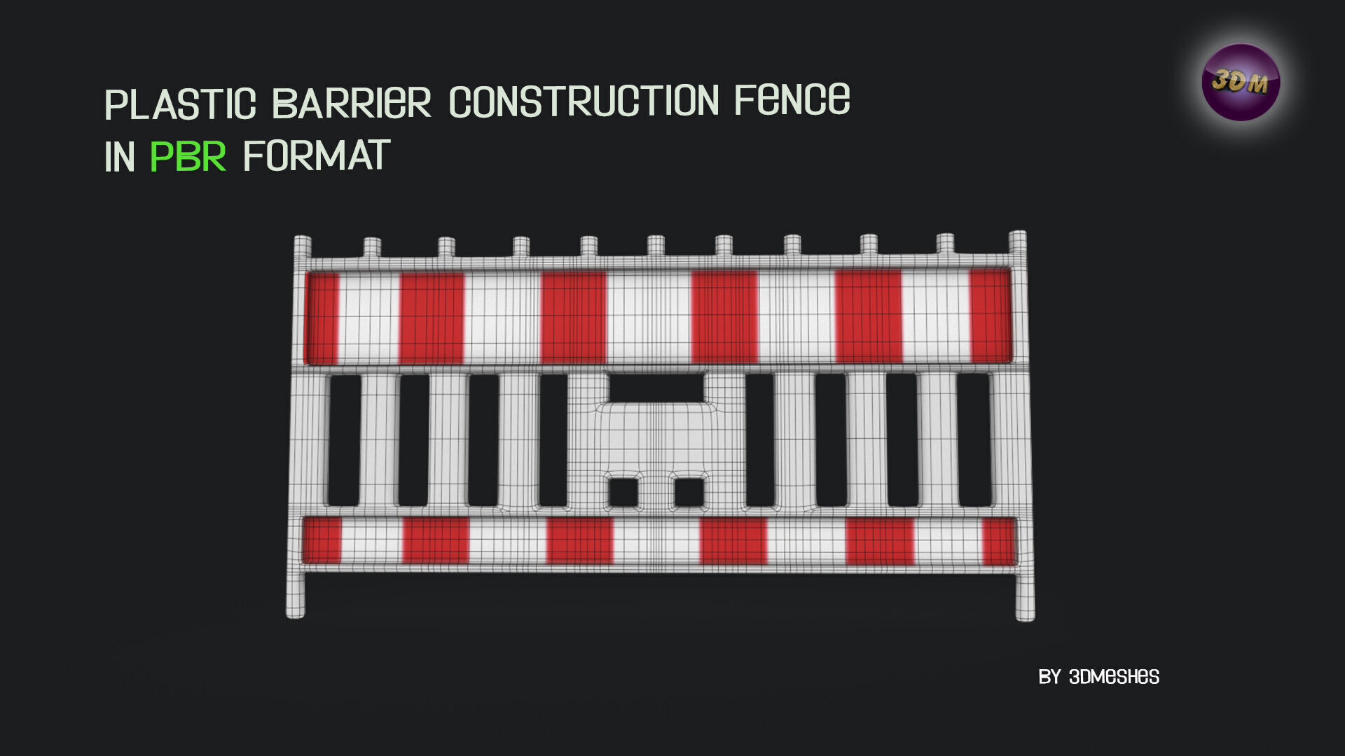Plastic Barrier Construction Fence Low-poly 3D model_15