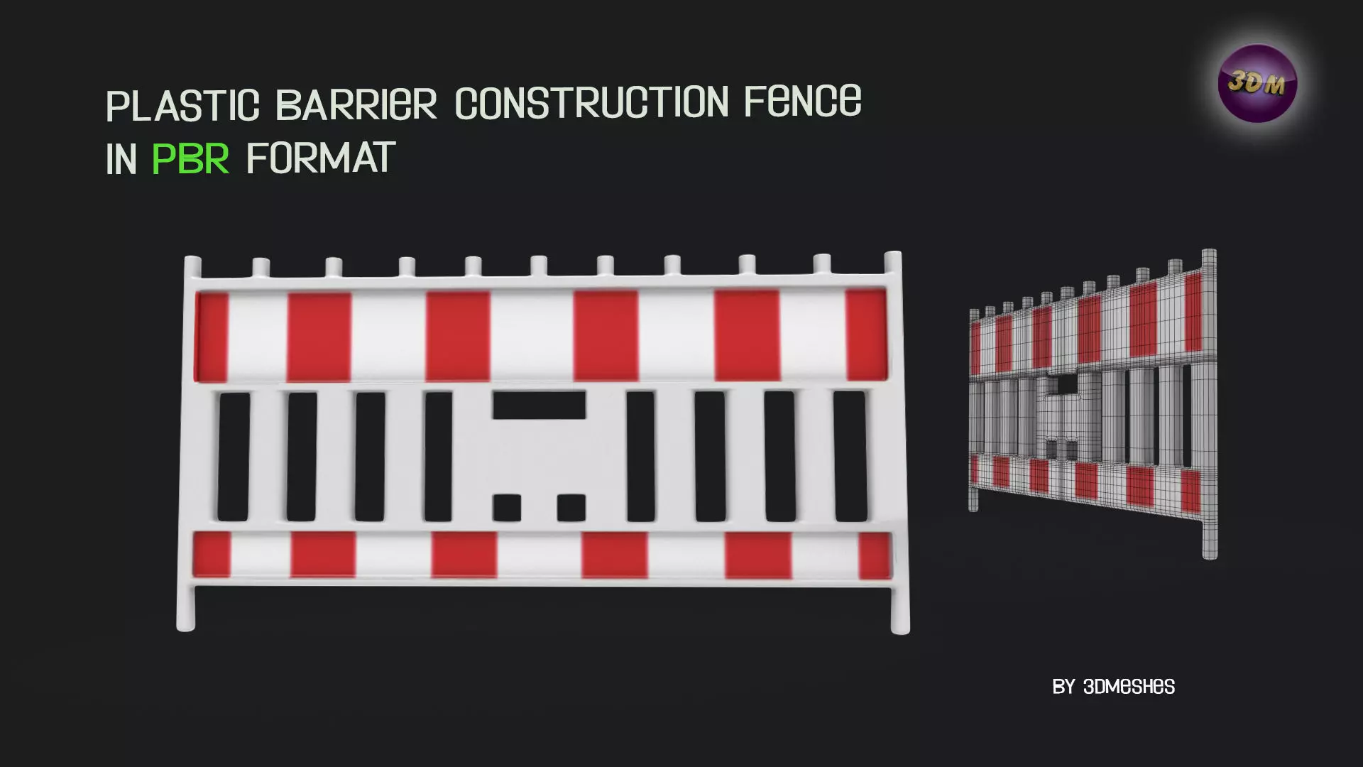 Plastic Barrier Construction Fence Low-poly 3D model_0