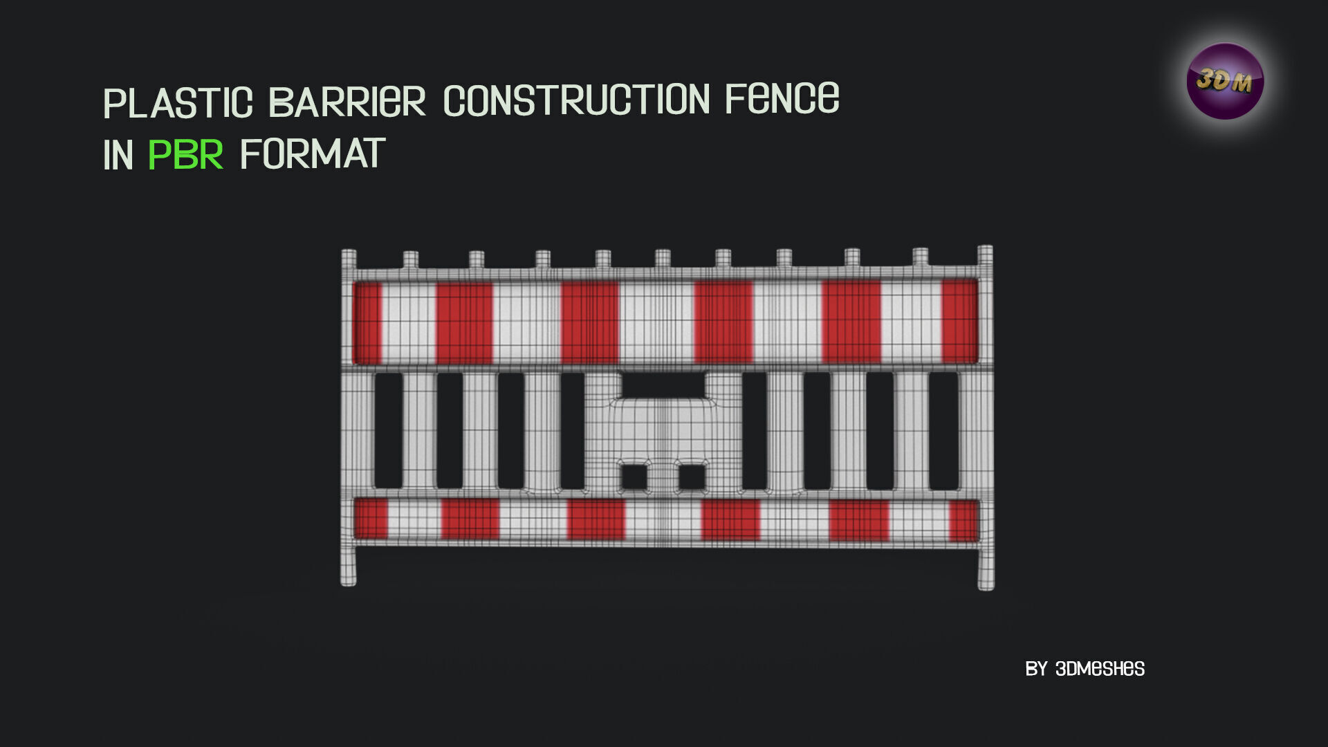Plastic Barrier Construction Fence Low-poly 3D model_5