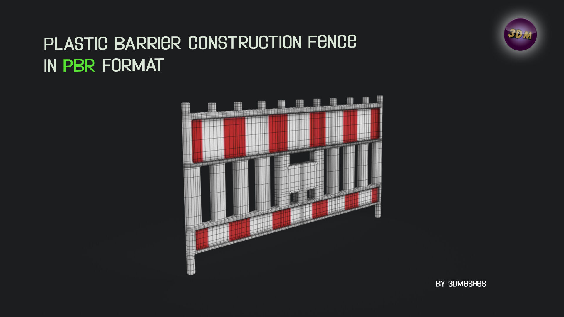 Plastic Barrier Construction Fence Low-poly 3D model_14