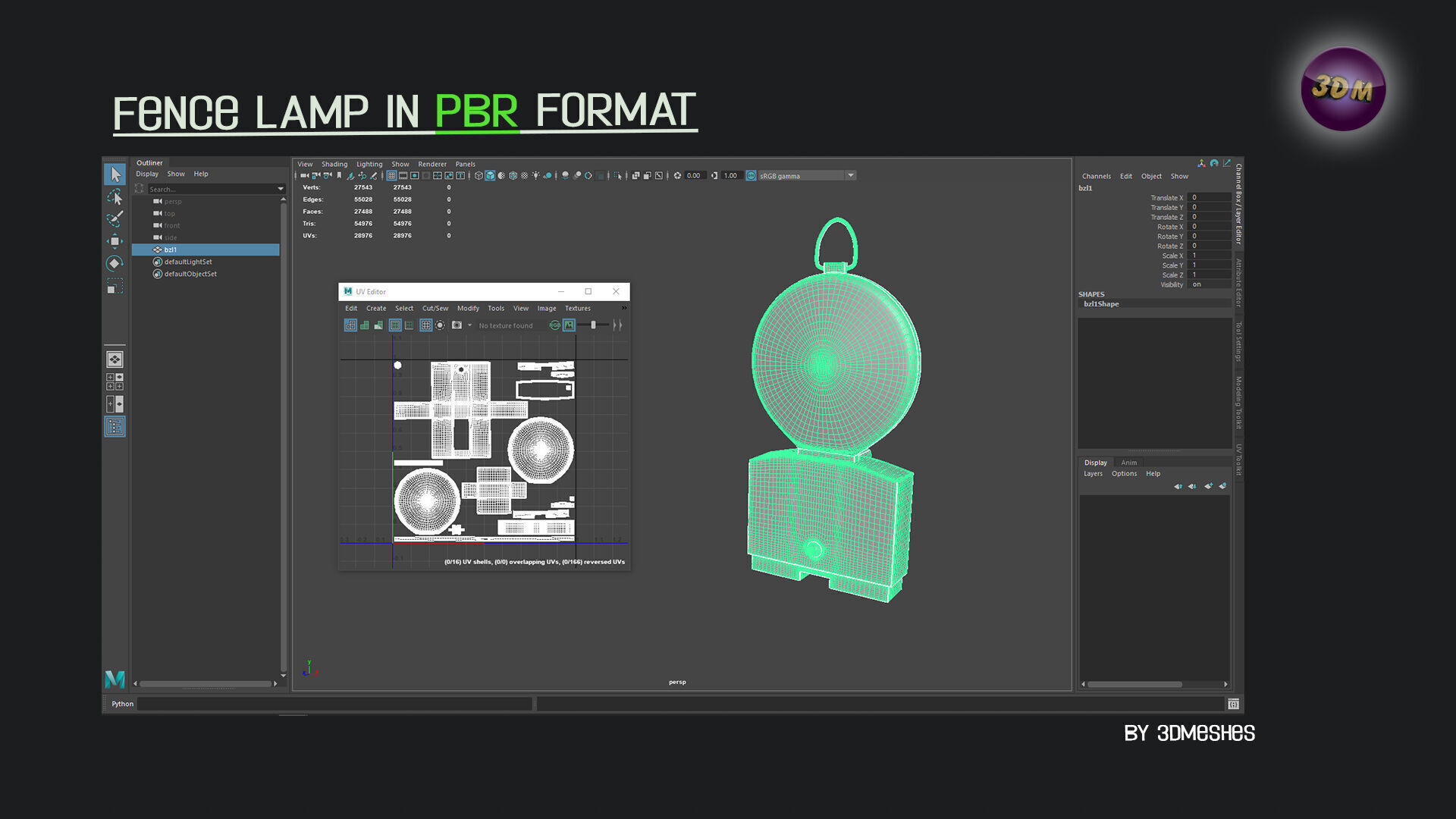 realistic Fence lamp with light  Low-poly 3D model_8