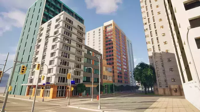 City Downtown Skyscraper Street - Unreal - Lot 07 Low-poly 3D model