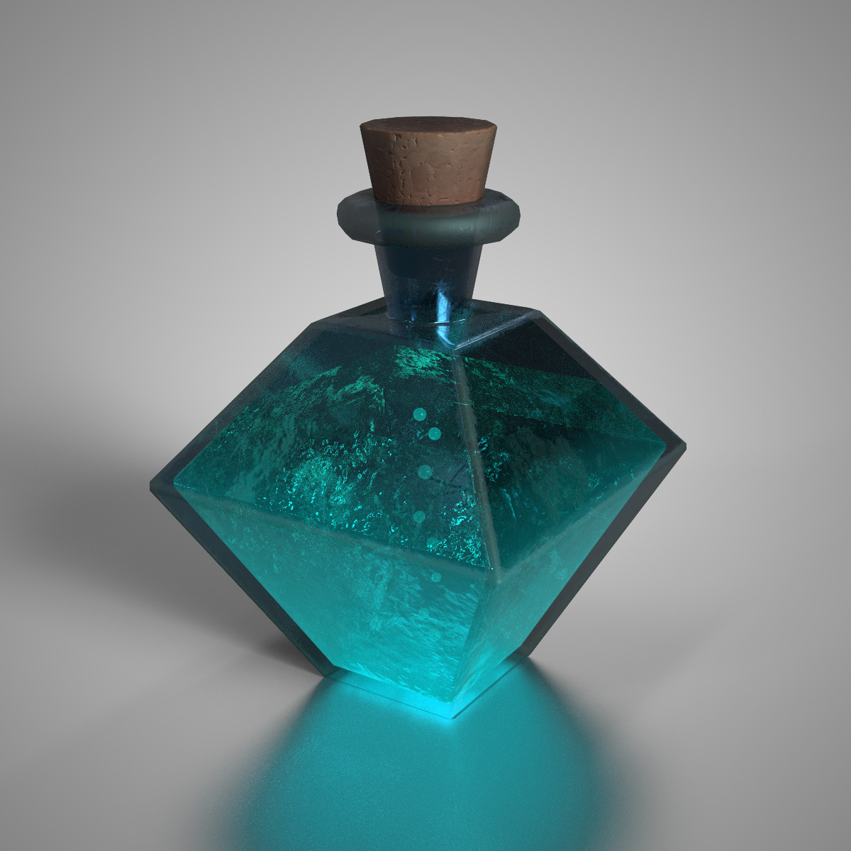 Fantasy Teal Arcane Potion Stylized Diamond Glass Bottle Low-poly 3D model_1