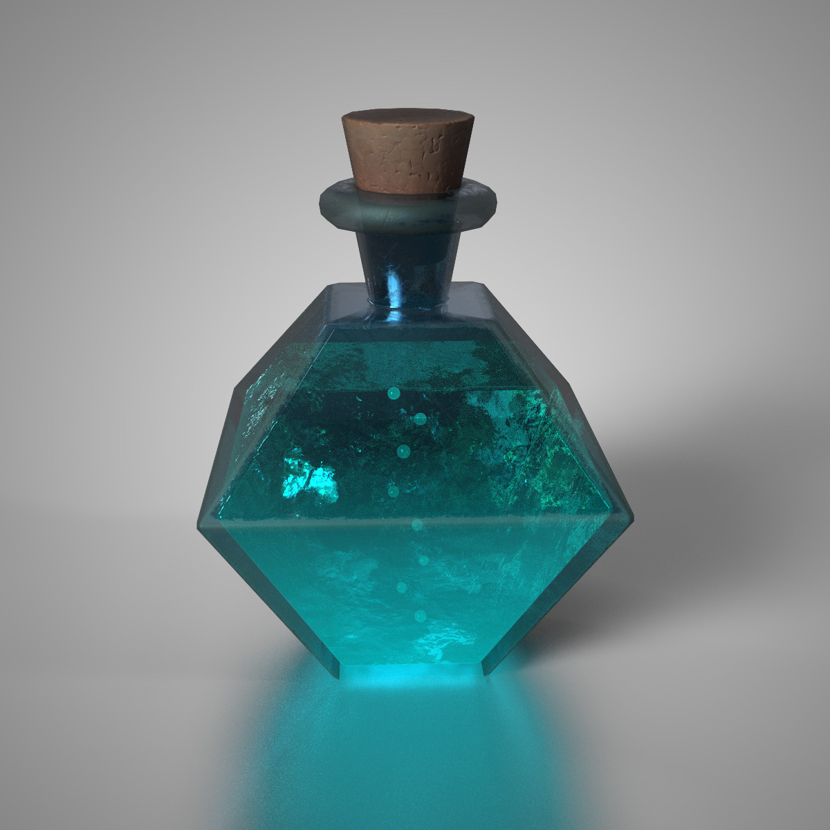 Fantasy Teal Arcane Potion Stylized Diamond Glass Bottle Low-poly 3D model_3