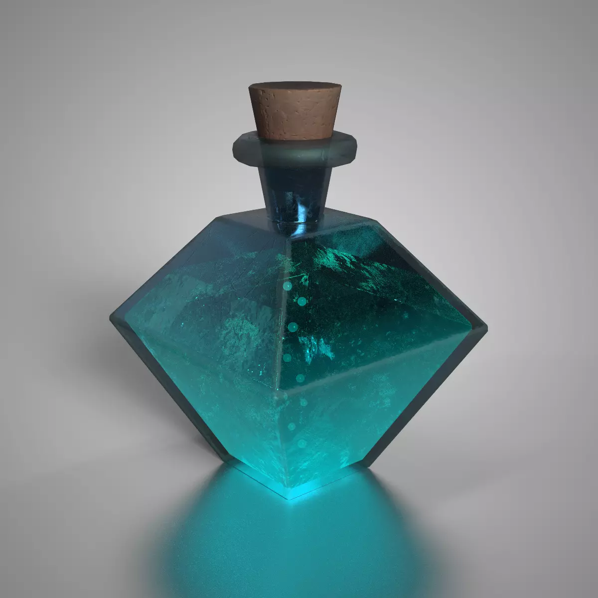 Fantasy Teal Arcane Potion Stylized Diamond Glass Bottle Low-poly 3D model_0