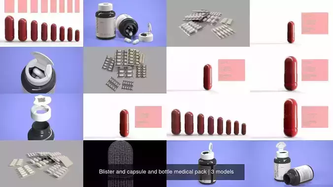 Blister and capsule and bottle medical pack 3D Model Collection