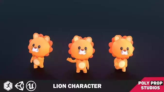 Funny Lion Character Lowpoly Low-poly 3D model