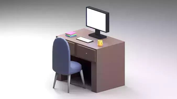 Minimalist Work Desk with Computer and Chair