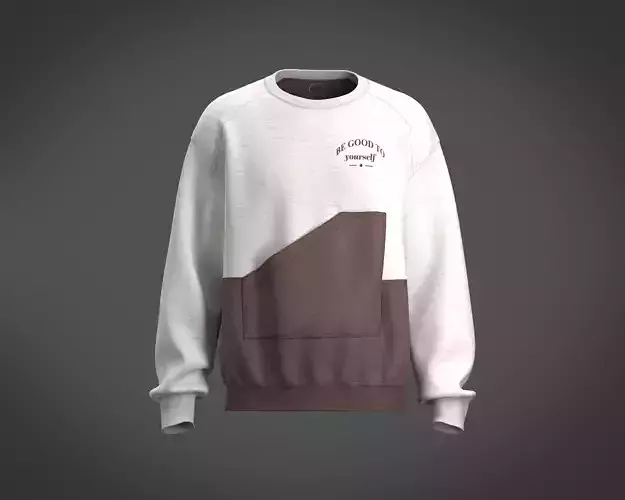 Mens diagonal pouch pocket sweatshirt with cut and sew 