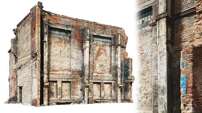Destroyed industrial building 01 3D model