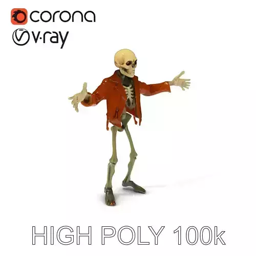Stylish Skeleton Character in Leather Jacket for Games and An... Low-poly 3D model