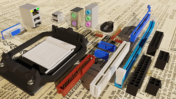 Computer motherboard parts 3D model