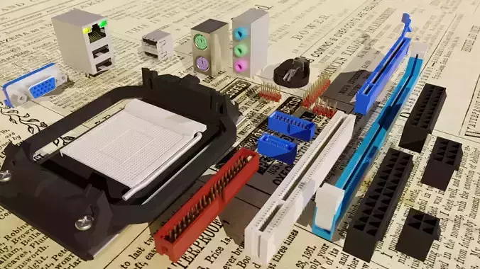 Computer motherboard parts 3D model