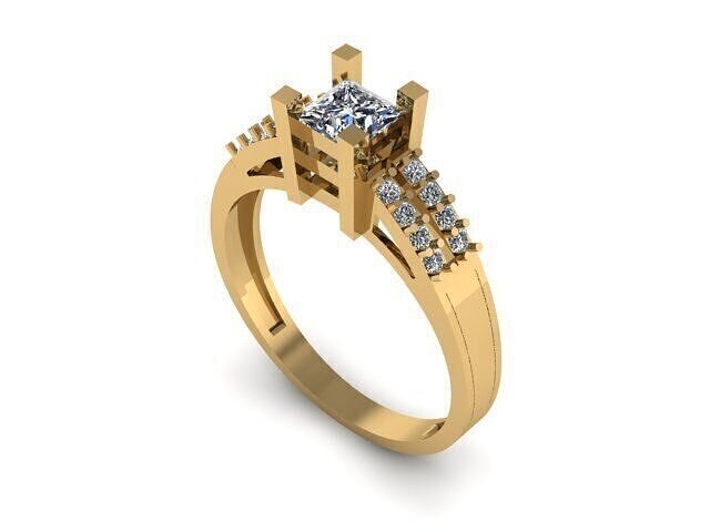  Engagement ring with princess cut diamond and round diamonds 3D print model