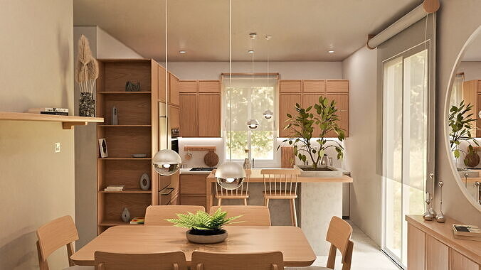 Modern Scandinavian Kitchen and Dining Area   3D model