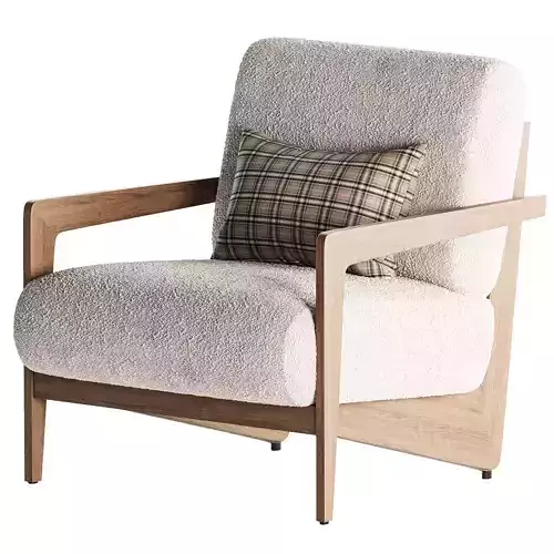 Armchair in solid walnut and beige Izag boucle fabric