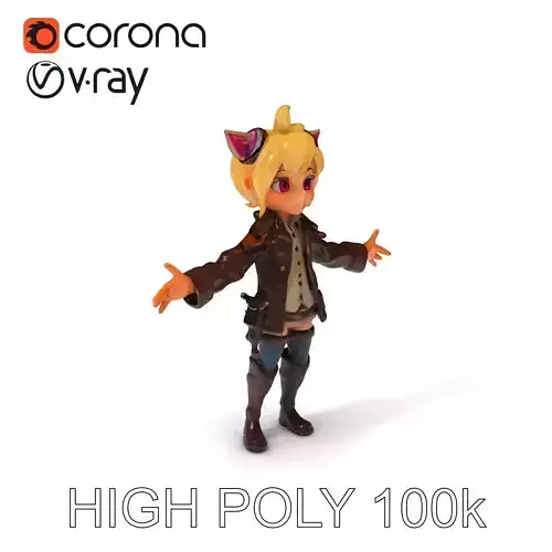 Cute Adventurer with Blonde Hair and Pink Ears D Character Model Low-poly 3D model