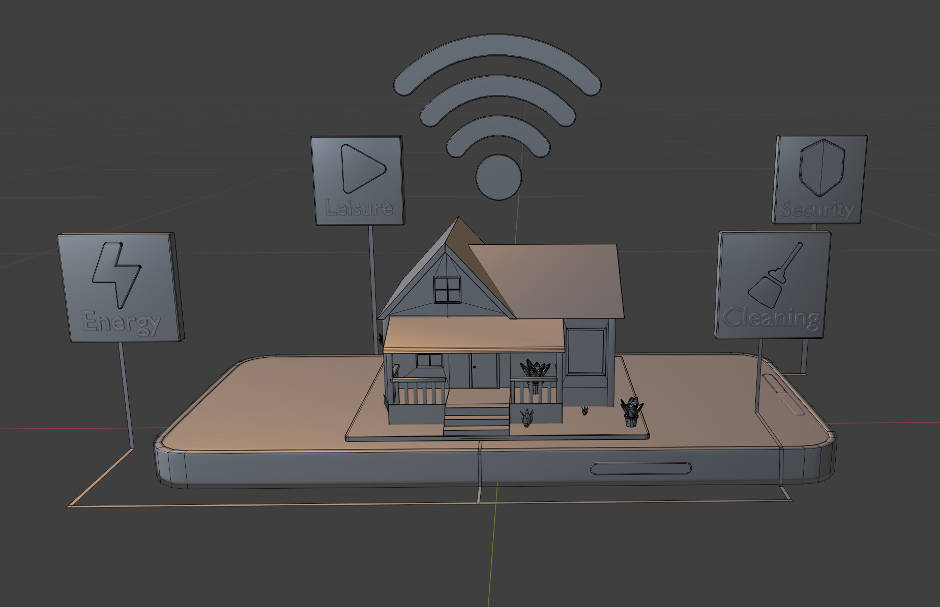 Low Poly Isometric Smart Home Illustration UI UX Design Low-poly 3D model_3