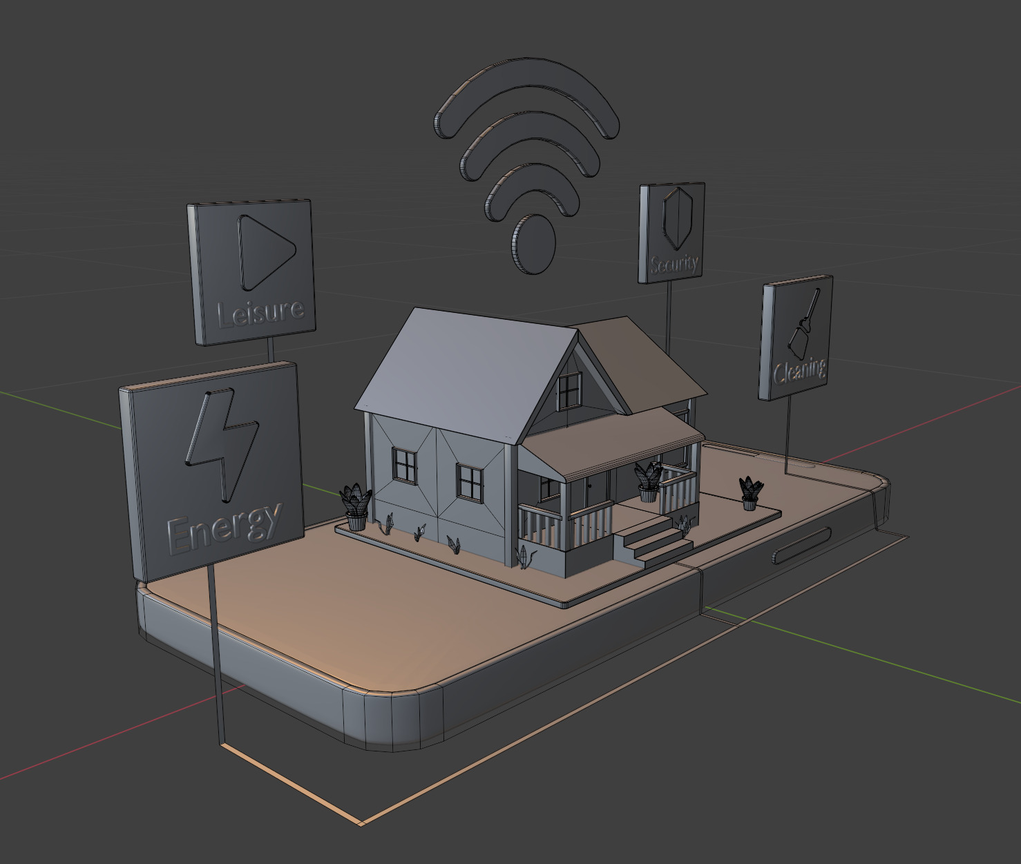 Low Poly Isometric Smart Home Illustration UI UX Design Low-poly 3D model_4