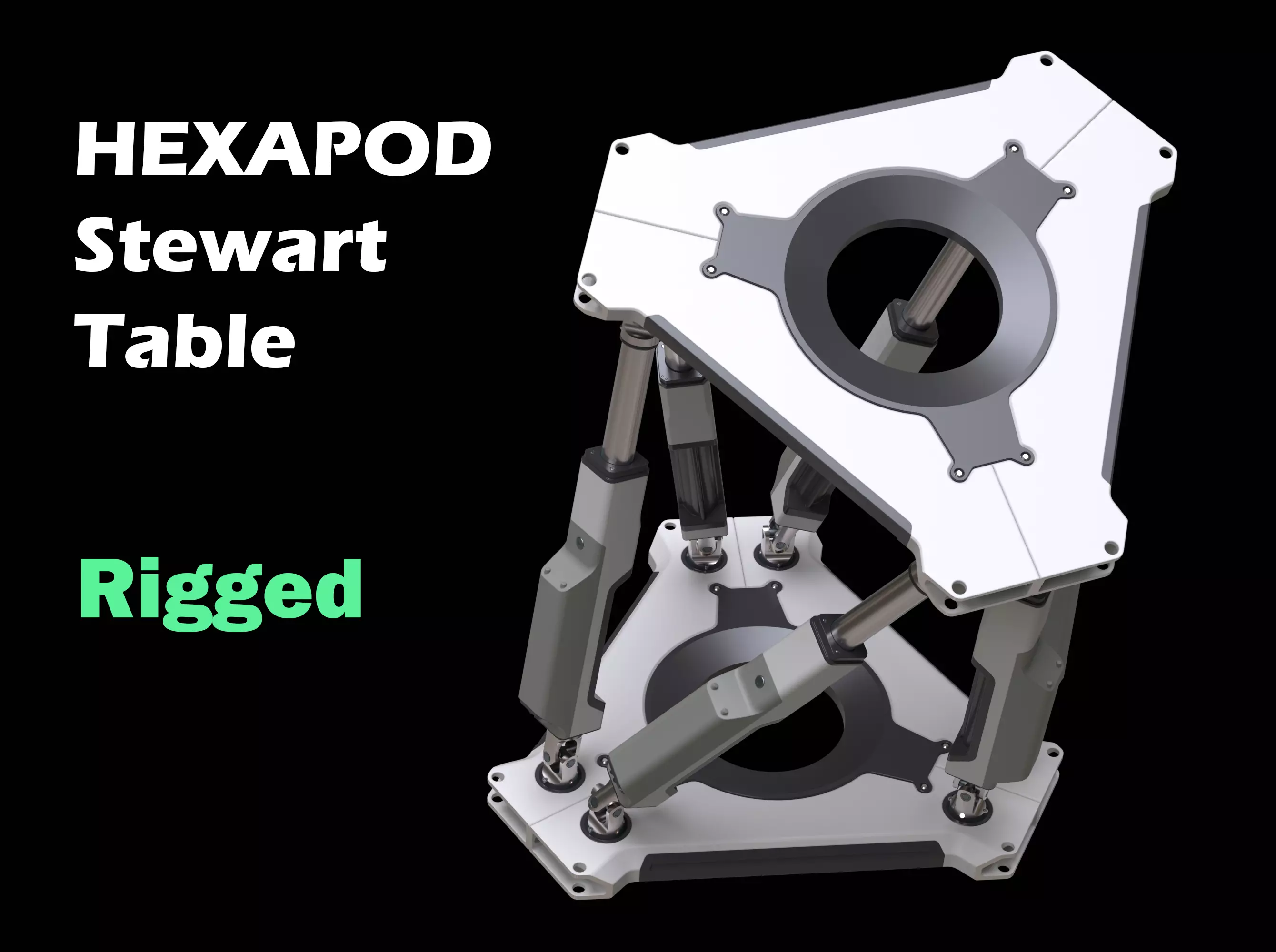 Hexapod - Stewart Table  - Mechanical Joint - Rigged 3D model_0