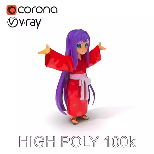 Anime Kimono Girl D Model  Vibrant and Charming Low-poly 3D model