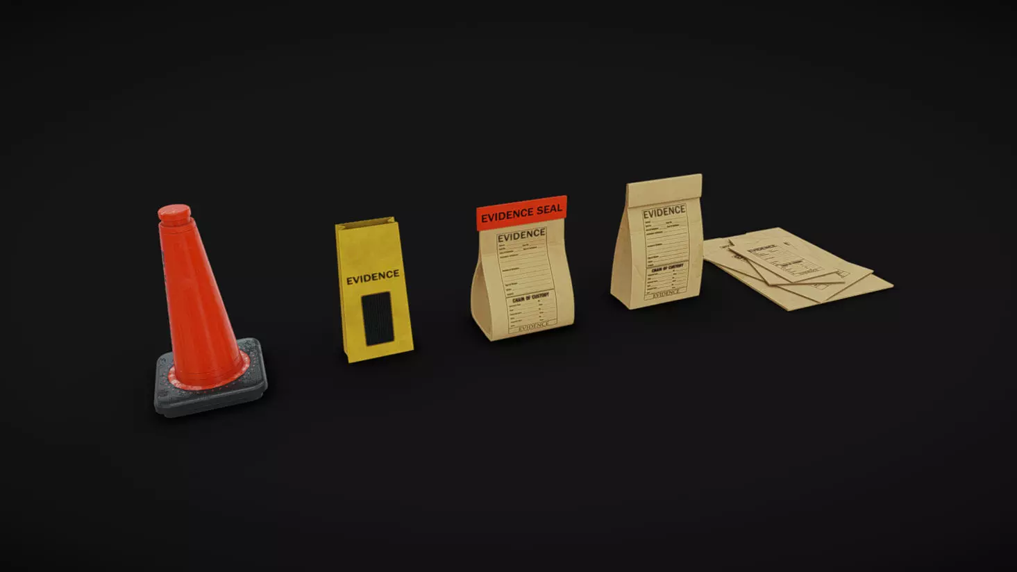 Crime Scene Evidences Low-poly 3D model