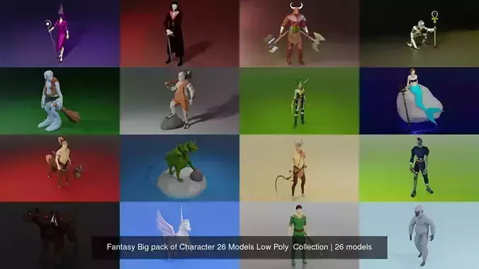 Fantasy Big pack of Character 26 Models Low Poly  Collection 