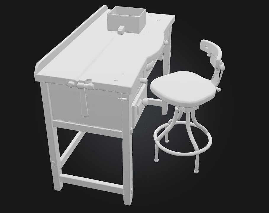 Workbench and Stool  Classic Craftsmanship Corner for Creative 3D model_7