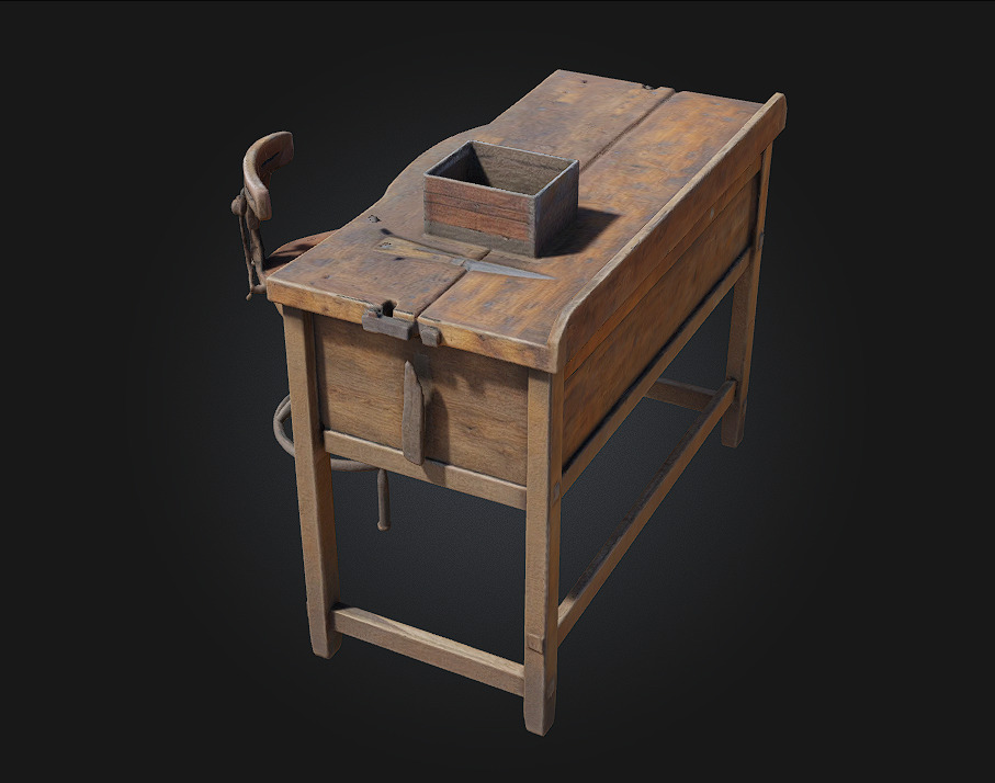 Workbench and Stool  Classic Craftsmanship Corner for Creative 3D model_5