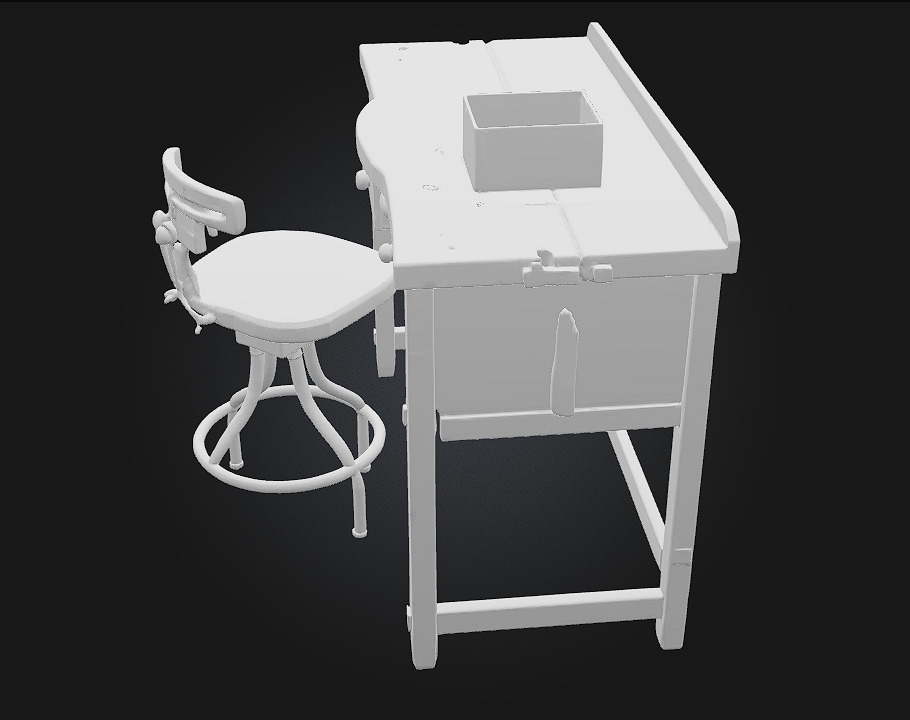 Workbench and Stool  Classic Craftsmanship Corner for Creative 3D model_8