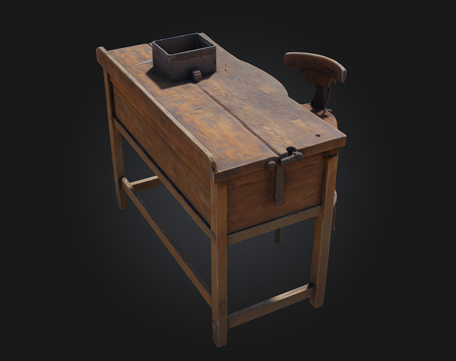 Workbench and Stool  Classic Craftsmanship Corner for Creative 3D model_4