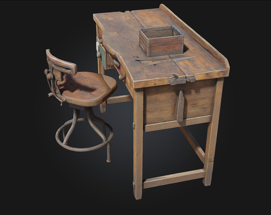 Workbench and Stool  Classic Craftsmanship Corner for Creative 3D model_3