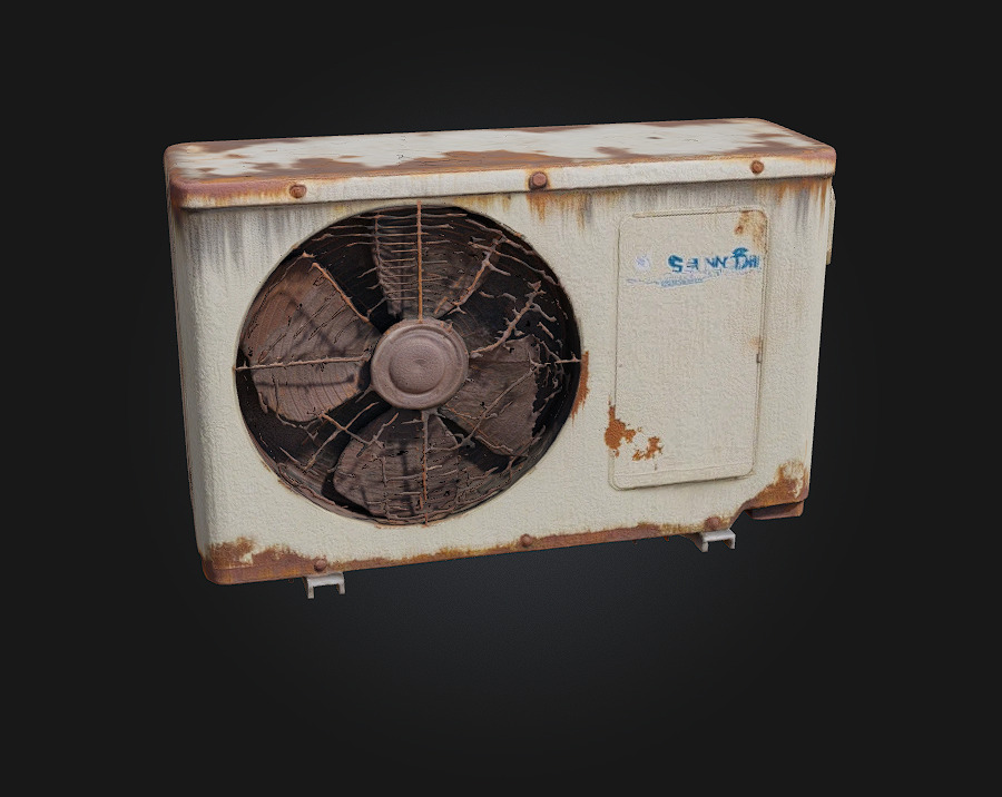 Rusty Air Conditioner Unit  Weathered Appliance for Realistic 3D model_2