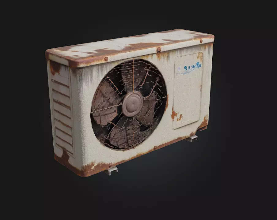 Rusty Air Conditioner Unit  Weathered Appliance for Realistic 3D model_0