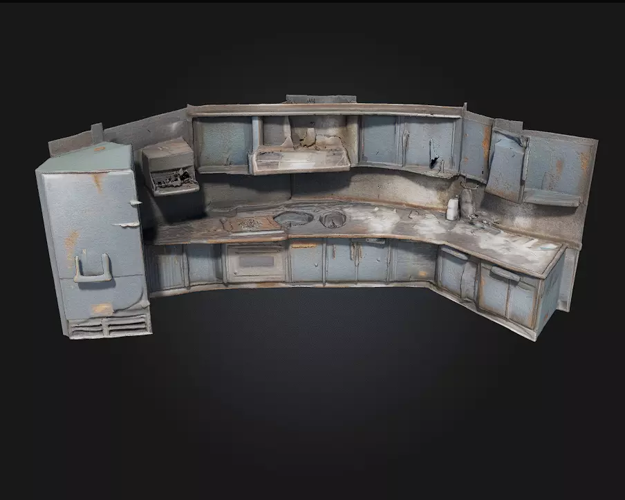Rustic Dystopian Kitchen Gritty Charm in Post-Apocalyptic Style 3D model_0