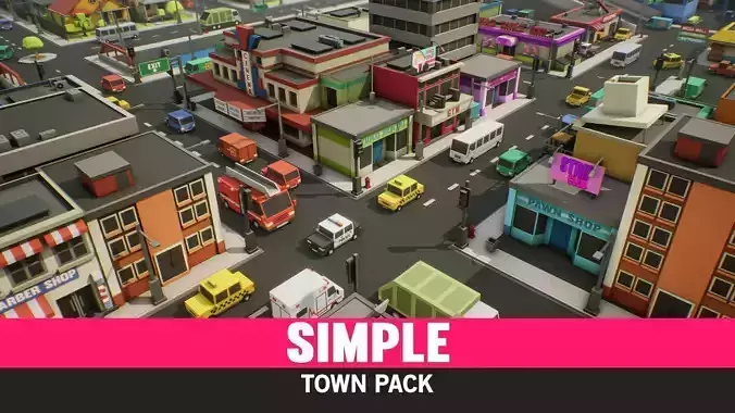 Simple Town - Cartoon Assets Low-poly 3D model