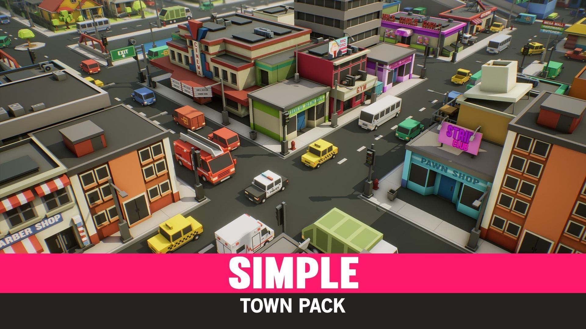 3D model Simple Town Cartoon Assets VR / AR / lowpoly CGTrader