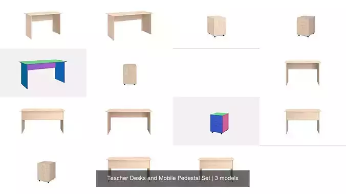 Teacher Desks and Mobile Pedestal Set