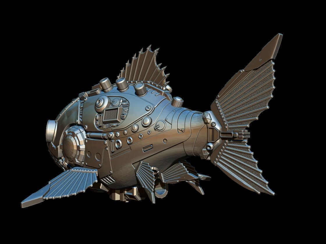 cyberpunk mechanical fish 3D print model_8