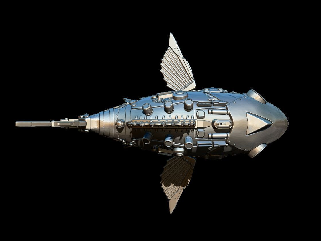 cyberpunk mechanical fish 3D print model_10