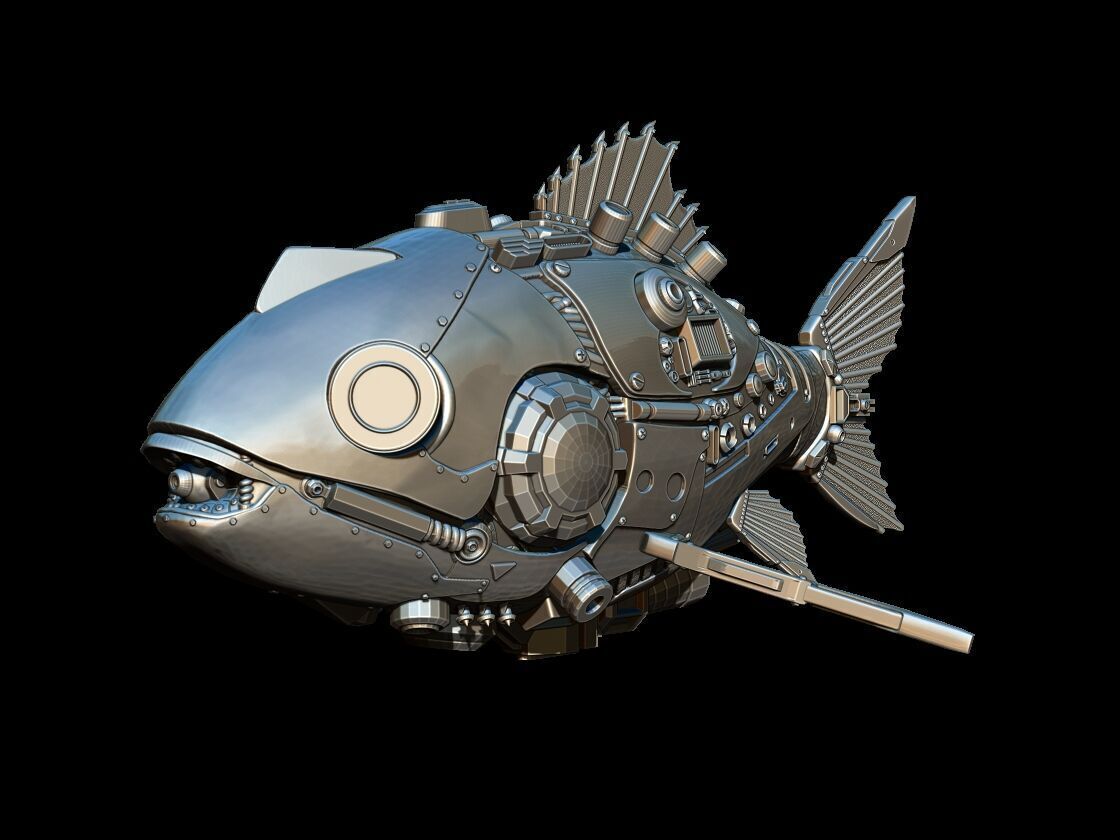 cyberpunk mechanical fish 3D print model_7