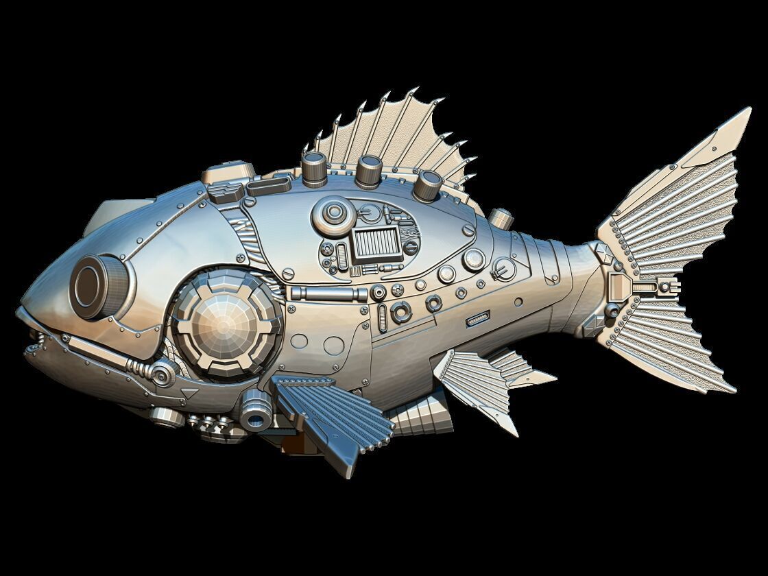 cyberpunk mechanical fish 3D print model_6