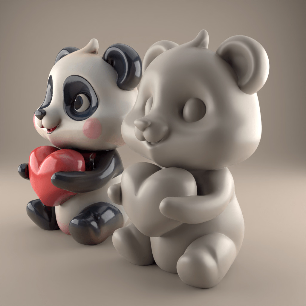 Cute Panda with Heart STL 3D Print for Gift or Decor 3D print model_1