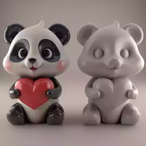 Cute Panda with Heart STL 3D Print for Gift or Decor