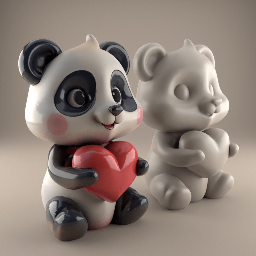 Cute Panda with Heart STL 3D Print for Gift or Decor 3D print model_4