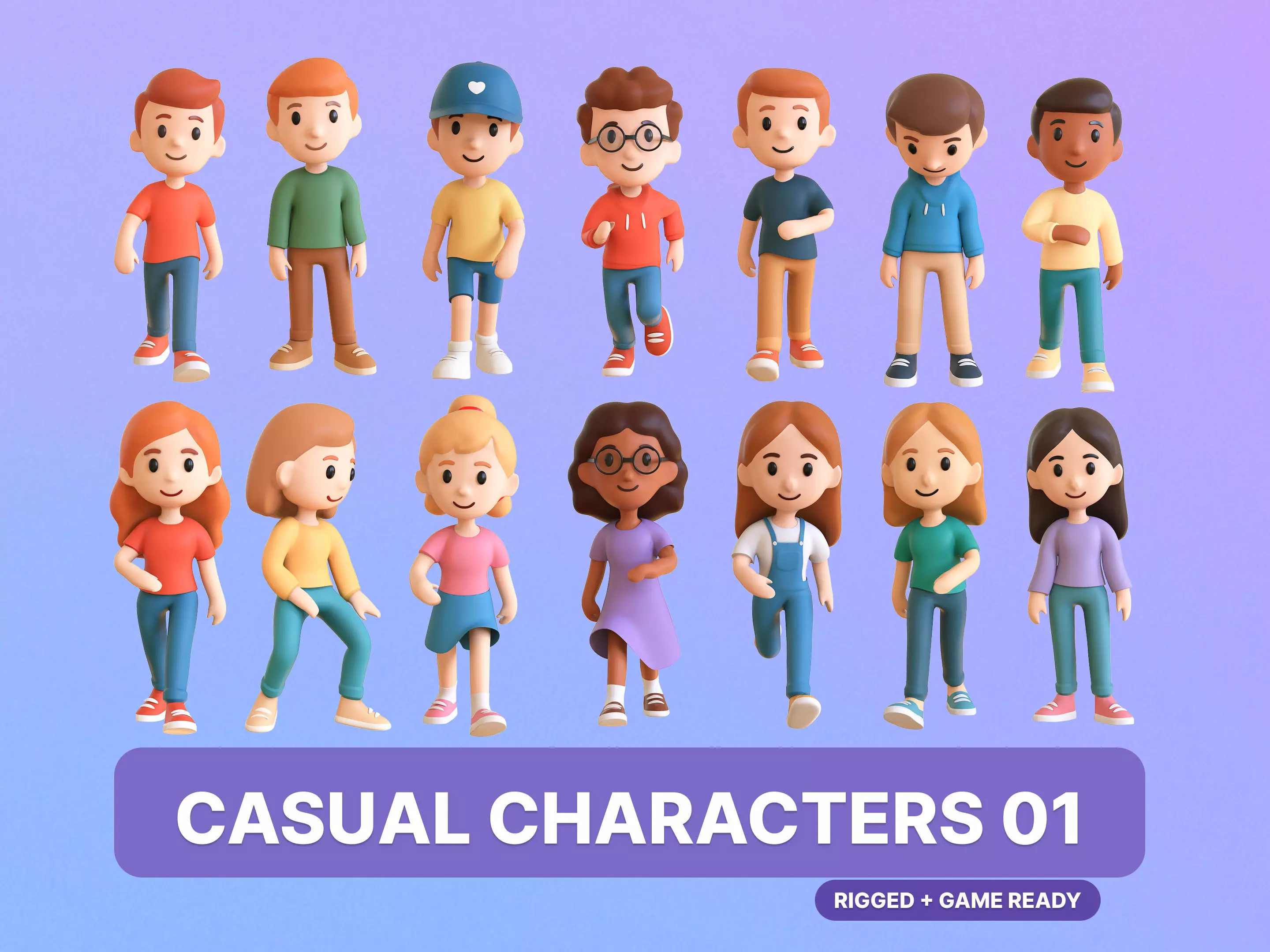 Casual Characters 01 Low-poly 3D model_0